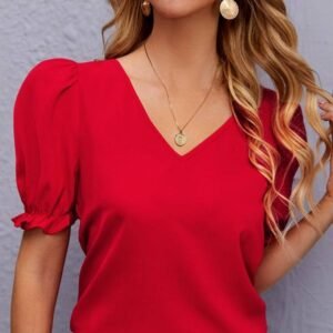 V Neck Puff Sleeve Blouse