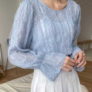 DAZY Swiss Dot Flounce Sleeve Frilled Blouse Without Camisole