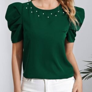 Pearl Beaded Puff Sleeve Blouse