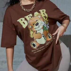 SXY Bear & Slogan Graphic Drop Shoulder Tee