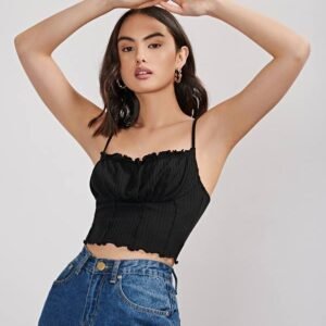 evolu Recycled Polyester Frilled Lettuce Trim Crop Cami Top