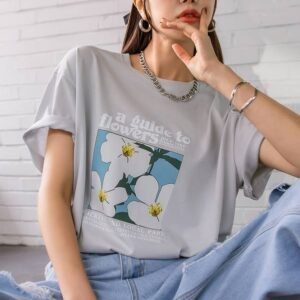 DAZY Floral & Slogan Graphic Drop Shoulder Tee