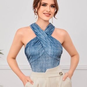 Criss Cross Ruched Halter Top