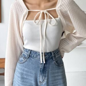 DAZY Tie Front Raglan Sleeve Crop Top Without Cami Top