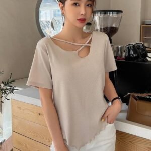DAZY Criss Cross Front Asymmetrical Hem Tee
