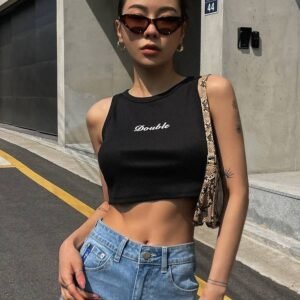 DAZY Letter Graphic Crop Tank Top