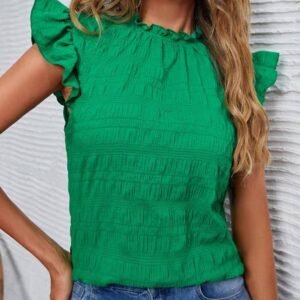 Frilled Neck Flutter Sleeve Blouse