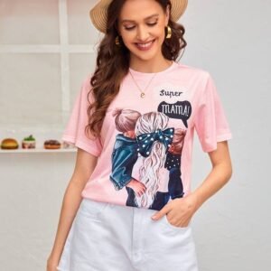 1pc Figure & Letter Graphic Tee