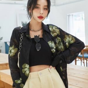 DAZY Floral Drop Shoulder Button Through Shirt