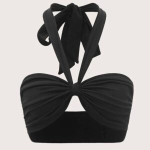 Open Back Ruched Bust Crop Halter Top