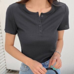 DAZY Quarter Button Waffle Knit Tee