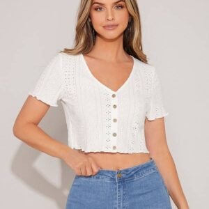 Button Detail Lettuce Trim Crop Schiffy Tee