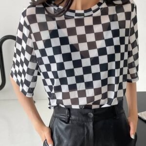 DAZY Checkered Print Tee Without Bra